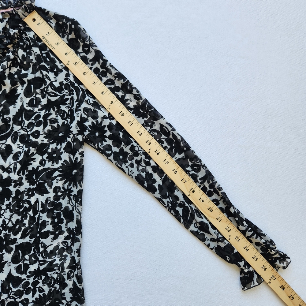 Boden Maddie Floral Top Black White Sheer Long Sleeve Ruffled Neck Tie Size 6 - Picture 16 of 16